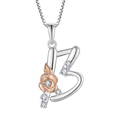 925 Sterling Silver Necklace with 26-Letter Zircon Pendant
