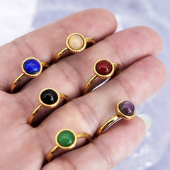 18K Gold-Plated Titanium Steel Ring with Multi-Colored Natural Stones for Women