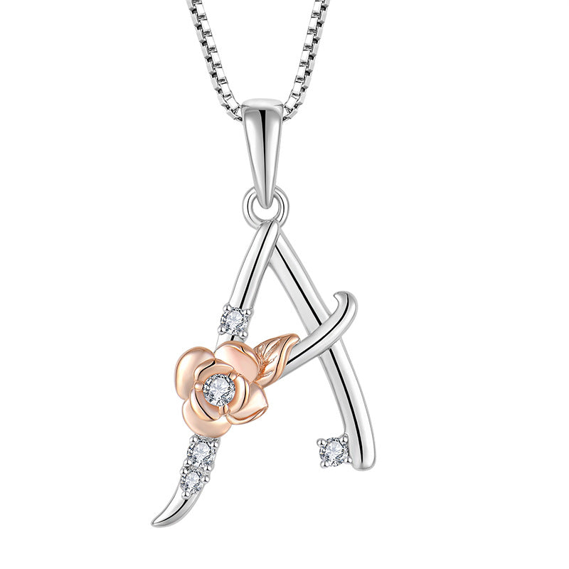 925 Sterling Silver Necklace with 26-Letter Zircon Pendant