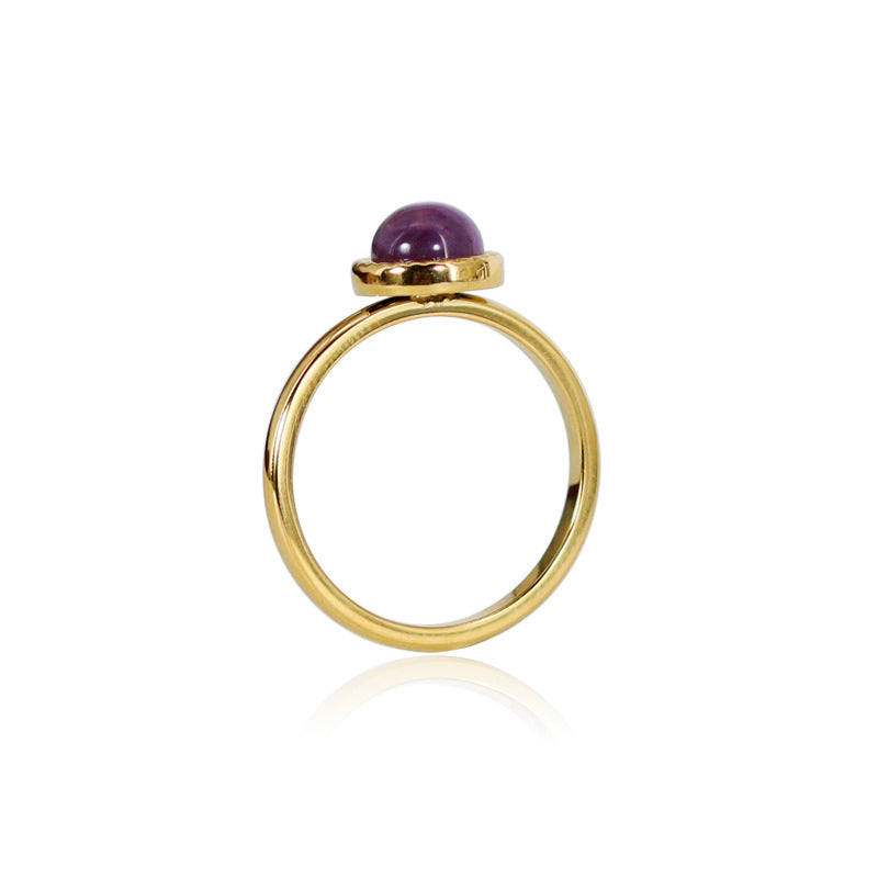 18K Gold-Plated Titanium Steel Ring with Multi-Colored Natural Stones for Women